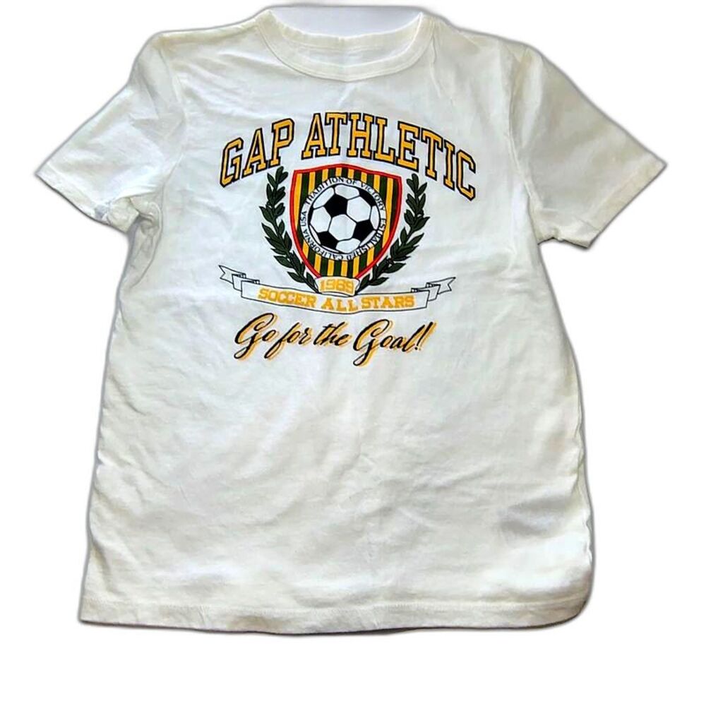 GAP Kids Soccer T-Shirt Boys Size M All Stars Athletic Dept. Cream Color